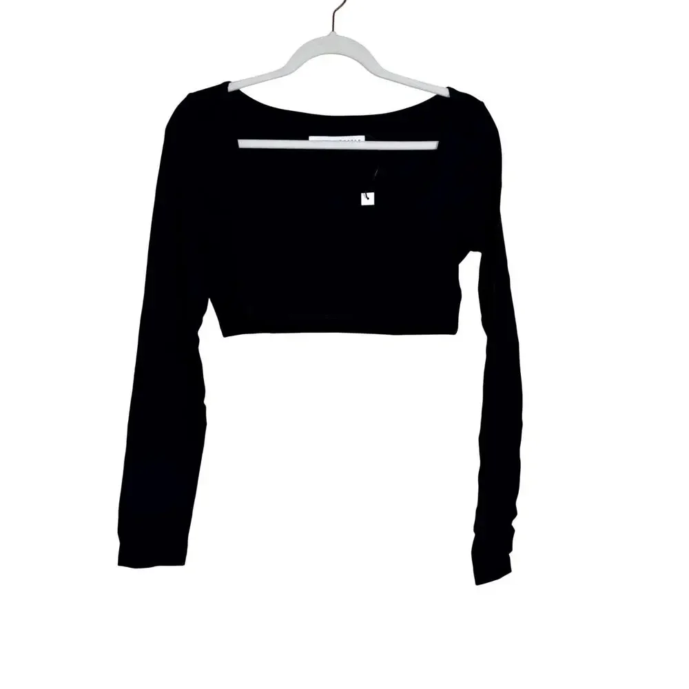 Susana Monaco Micro Square Neck Long Sleeve Crop Top in Black NWT Size Medium